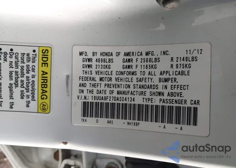 2013 Acura Tl 3.5 из США, поврежденный, VIN 19UUA8F27DA004134